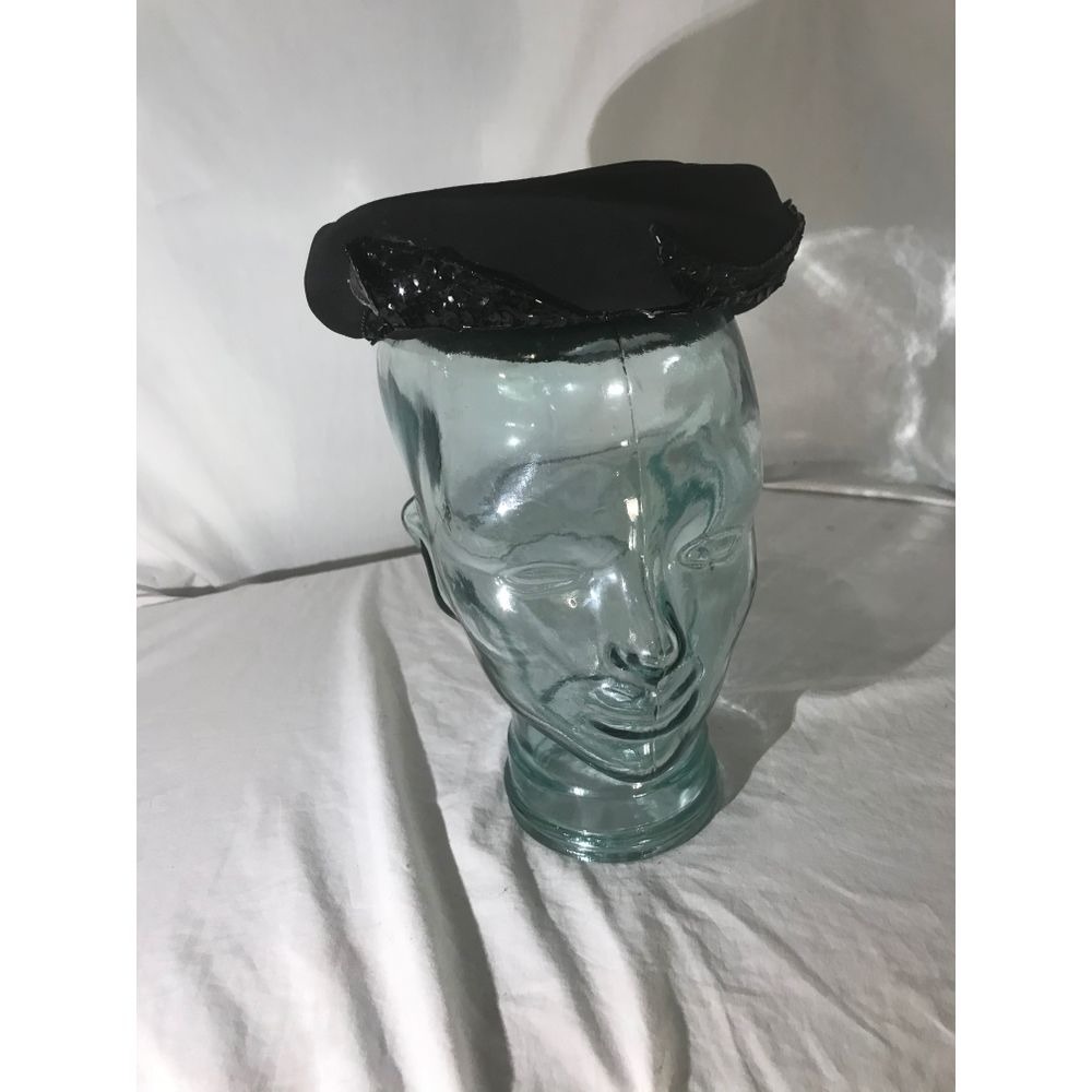 Vintage 1920s Martha Gene Black Pillbox Womens Hat